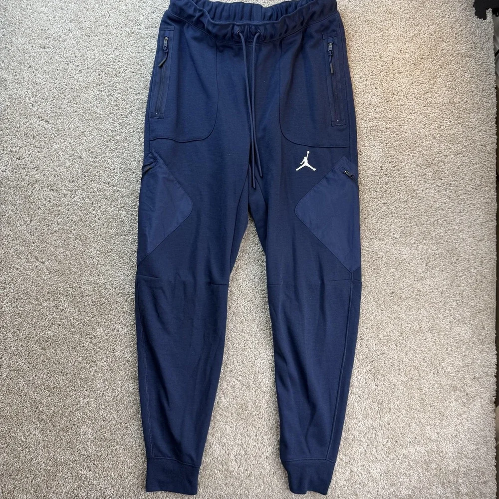 Jordan Jogger Pants Mens Small Blue Dri-FIT Elastic Waist Zip Pockets Athletic